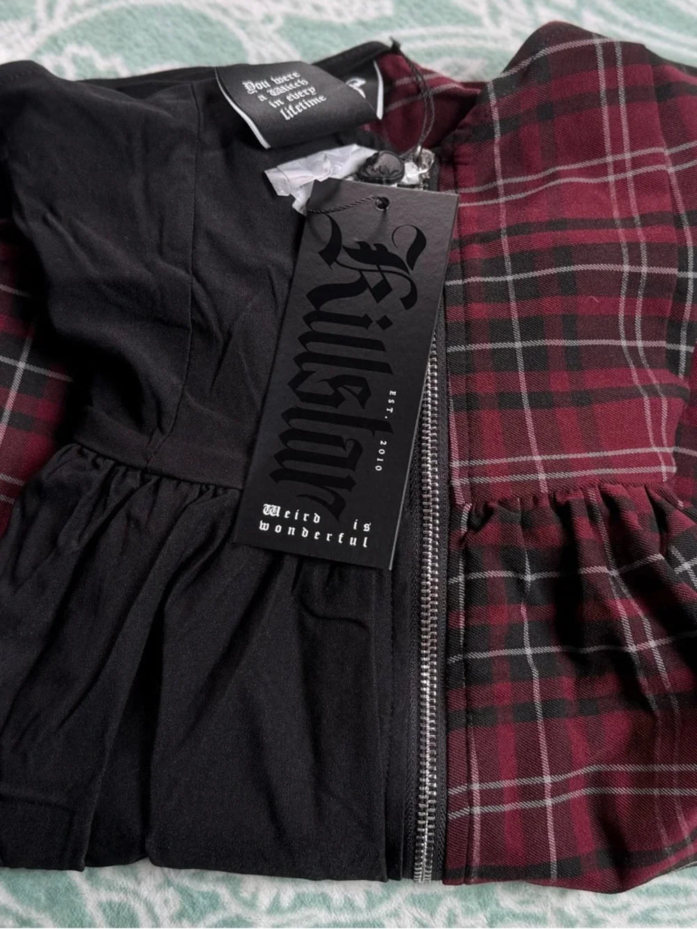 KILLSTAR Black and Burgundy Plaid Dress with Zipper Size M New With Tags - Picture 4 of 9